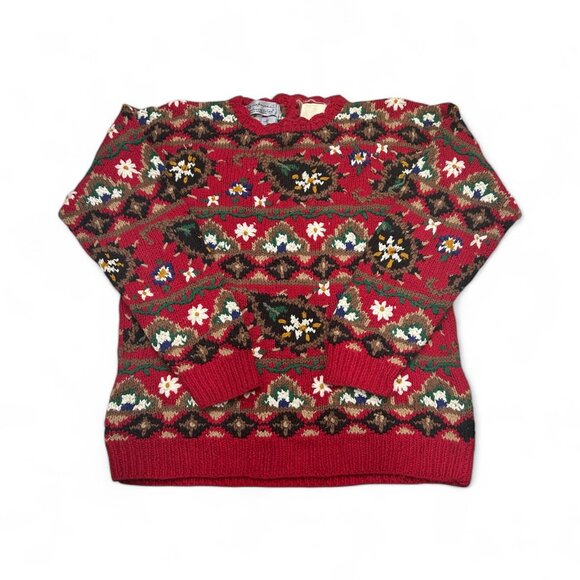 Vtg Signature by Northern Isles Red Floral Knit Sweater Hand Knit Embroider Sz S - Picture 8 of 8